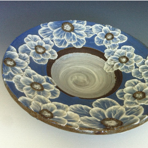 Wide Rim Bowl with Poppies in Sky Blue Wide Rim Bowl with Poppies in Sky Blue